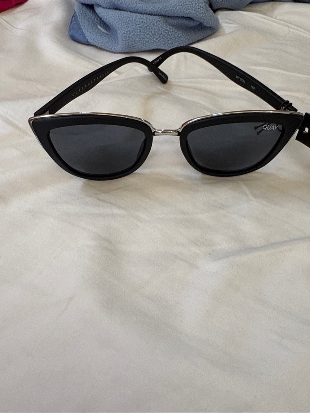 Quay Australia Black Cat-Eye Sunglasses with Silver Trim
